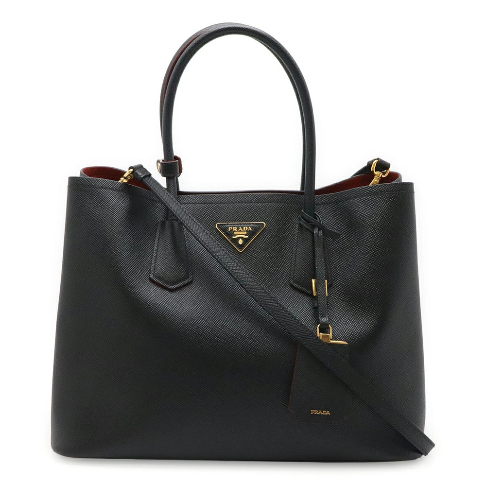 Prada Double Bag Tote Shoulder Saffiano Leather NERO Black